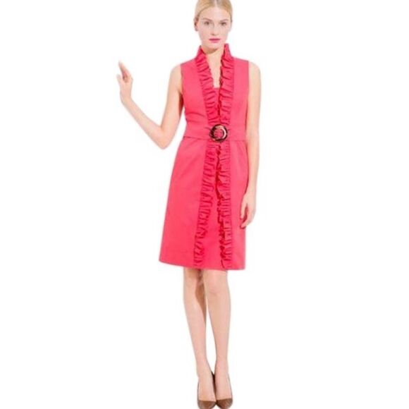Milly New York Danielle Pink Ruffle Front Belted Sheath Sz 0 - Picture 1 of 15
